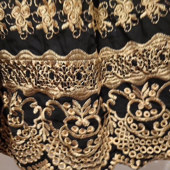 Unique Vintage Plus Size Black & Golden Eyelet Border Jayne Swing Skirt - 1X/16 - Picture 4 of 7